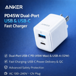 PD45W Dual-Port USB & USB-C Fast Charger – CN Plug